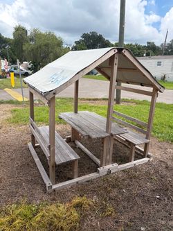 Outdoor Wooden Picnic Shelter and Climber for Kids