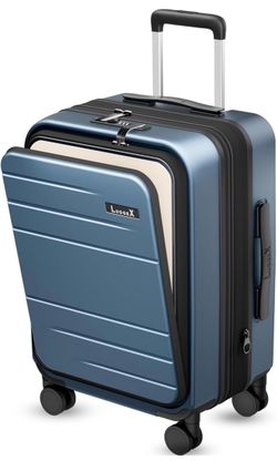 LUGGEX Front Pocket Expandable Carry On Luggage, Blue, 21" Carry On Suitcase, 100% PC Hard Shell, Front Pocket, 17.5" Laptop Compartment, TSA Lock, Sp