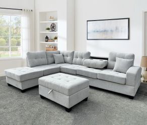 Sectional Sofa Light Grey New