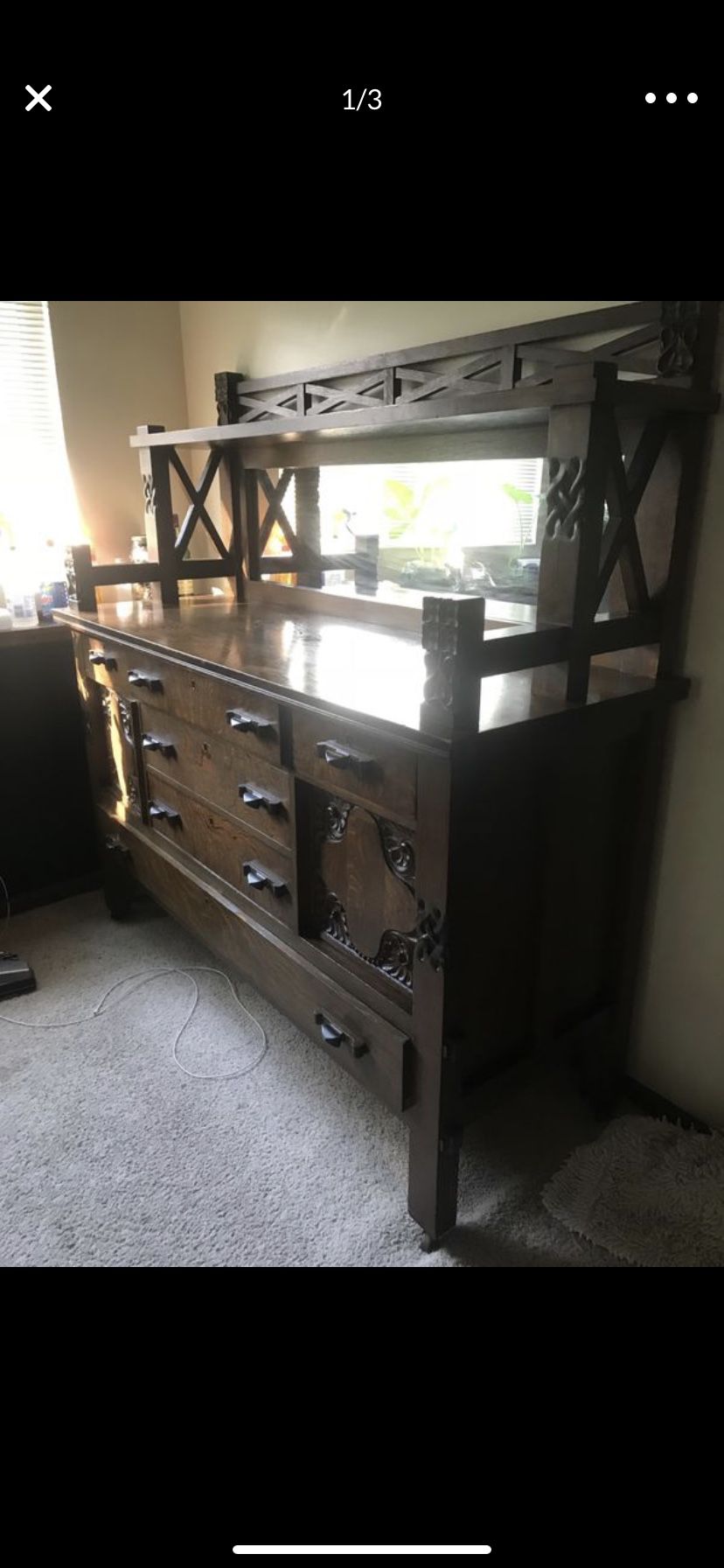 1800s antique buffet and kitchen table with chairs and extra leafs