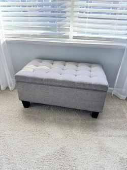 Gray Tufted Storage Ottoman Bench