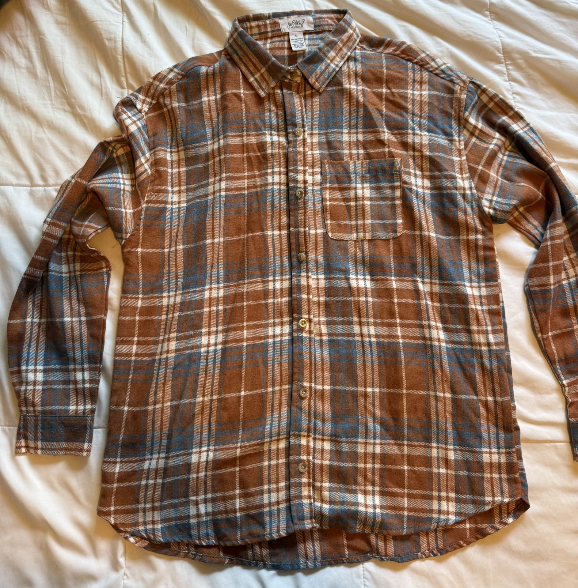 Women's Brown Plaid Flannel Button Down Shirt SIZE M