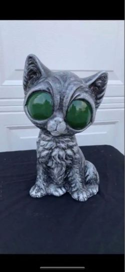 Ceramic Cat Figurine with Green Glass Eyes