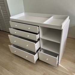 5-Drawers White Wood Dresser Nursery Cabinet with Shelf 
