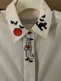 Karen Scott Petites Halloween Embroidered Button-Up Shirt
