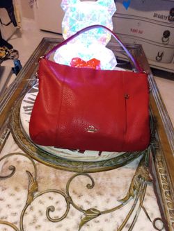 Coach Red Pebbled Leather Hobo Bag