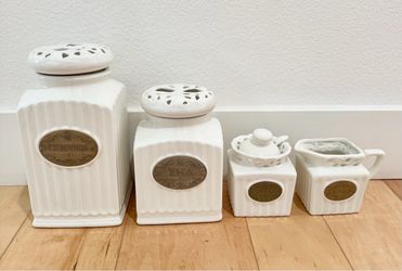 THL French Farmhouse White Ceramic Canister Set of 4