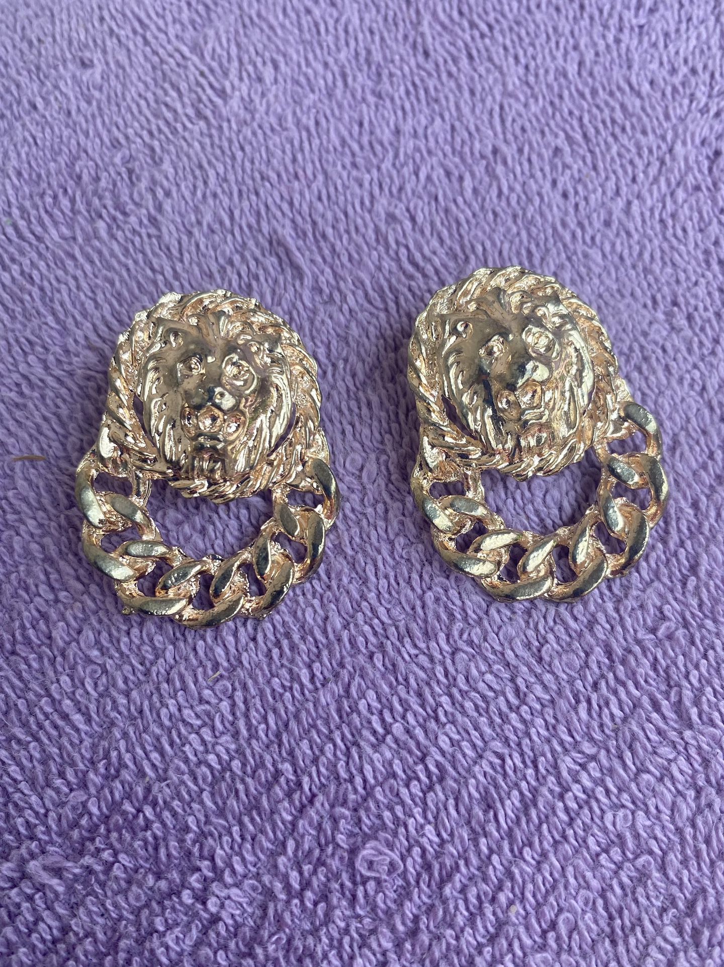  Vintage Lion Head Door Knocker Stud Earrings 