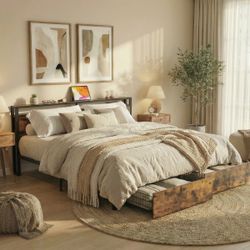 Full size bed frame with storage drawers