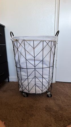 Wire Laundry Hamper with Fabric Liner and Wheels