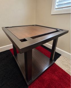 Dark Wood Square End Table with Lower Shelf
