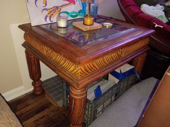Wood and Glass Top Side Tables