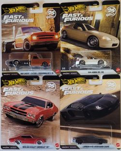Hot Wheels Premium Fast & Furious Set:'67 Chevy C-10, '94 Honda Del Sol, '70 Chevelle, Lambo Coupé.