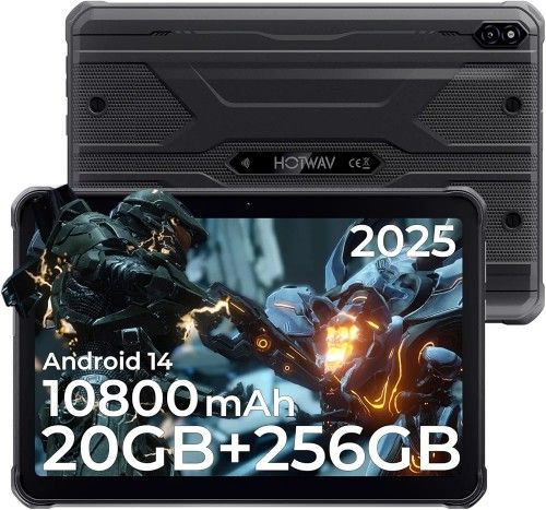 Rugged Tablet HOTWAV R10 Pro 2025 Android 14, 10.1 Inch HD+ 10800mAh Waterproof Tablet, 20GB RAM+256GB ROM/1TB TF Outdoor Tablets, 13MP+5MP Camera