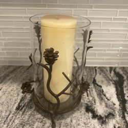 Tall Unique Metal And Glass Candle Holder 24” Tall