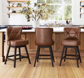 3X Dark Brown 26” swivel faux leather barstools