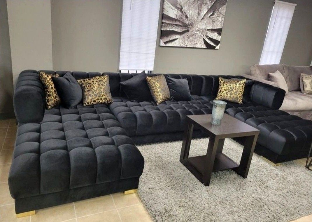 Black Oversized Double Chaise Sectional