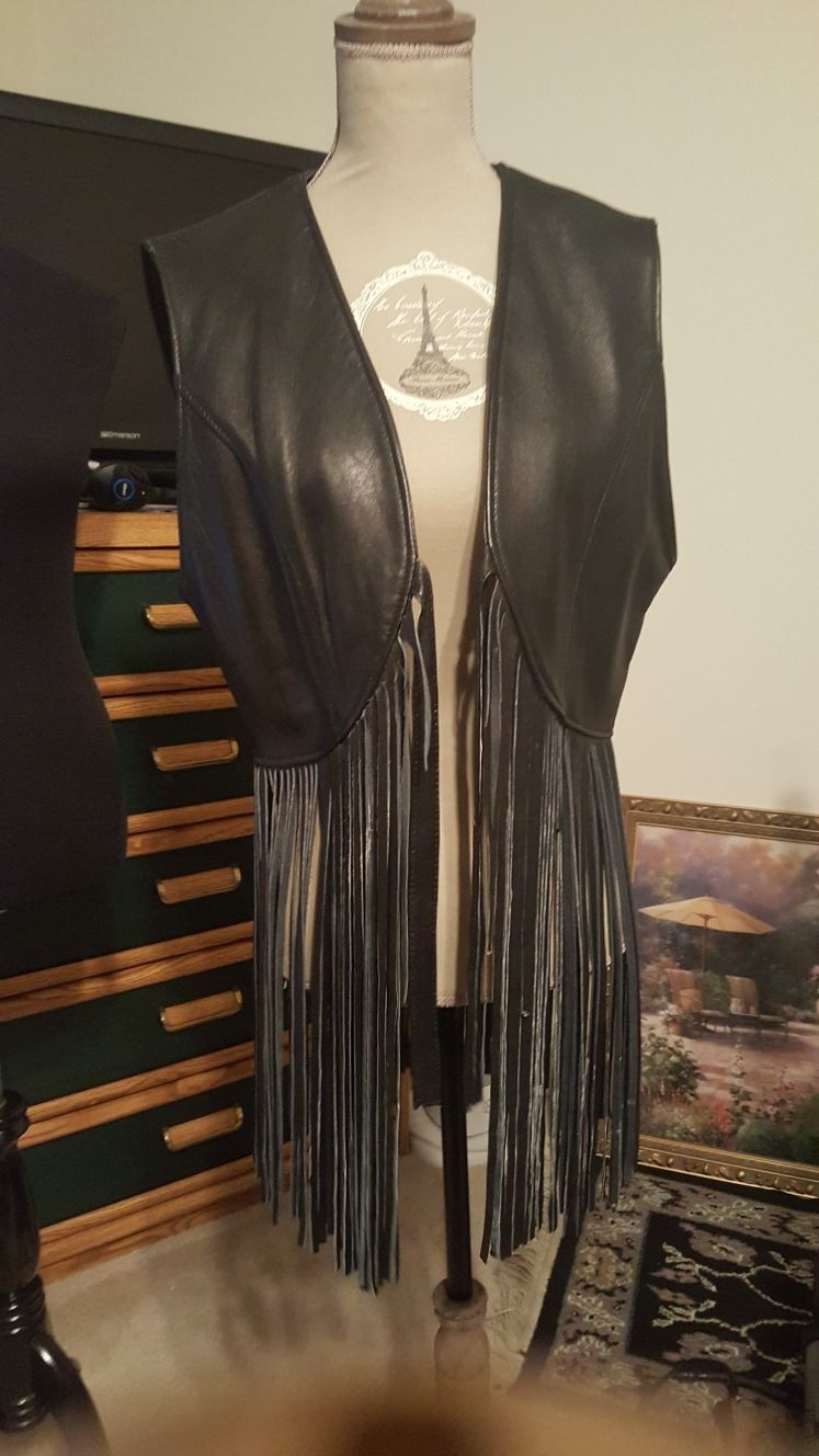 Genuine Black Leather Vest with Fringes