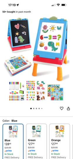 4 in 1 Double Sided Art Easel with Chalkboard & Magnetic Whiteboard, Foldable Kids Tabletop Easel wi