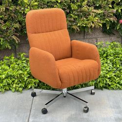 orange chair swivel office desk mcm mid century modern chrome wheels vintage