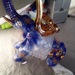 Ceramic Elephant Blue And Gold