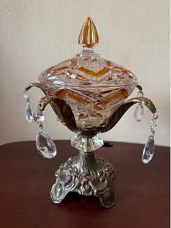 Vintage Amber Cut Glass Candy Dish