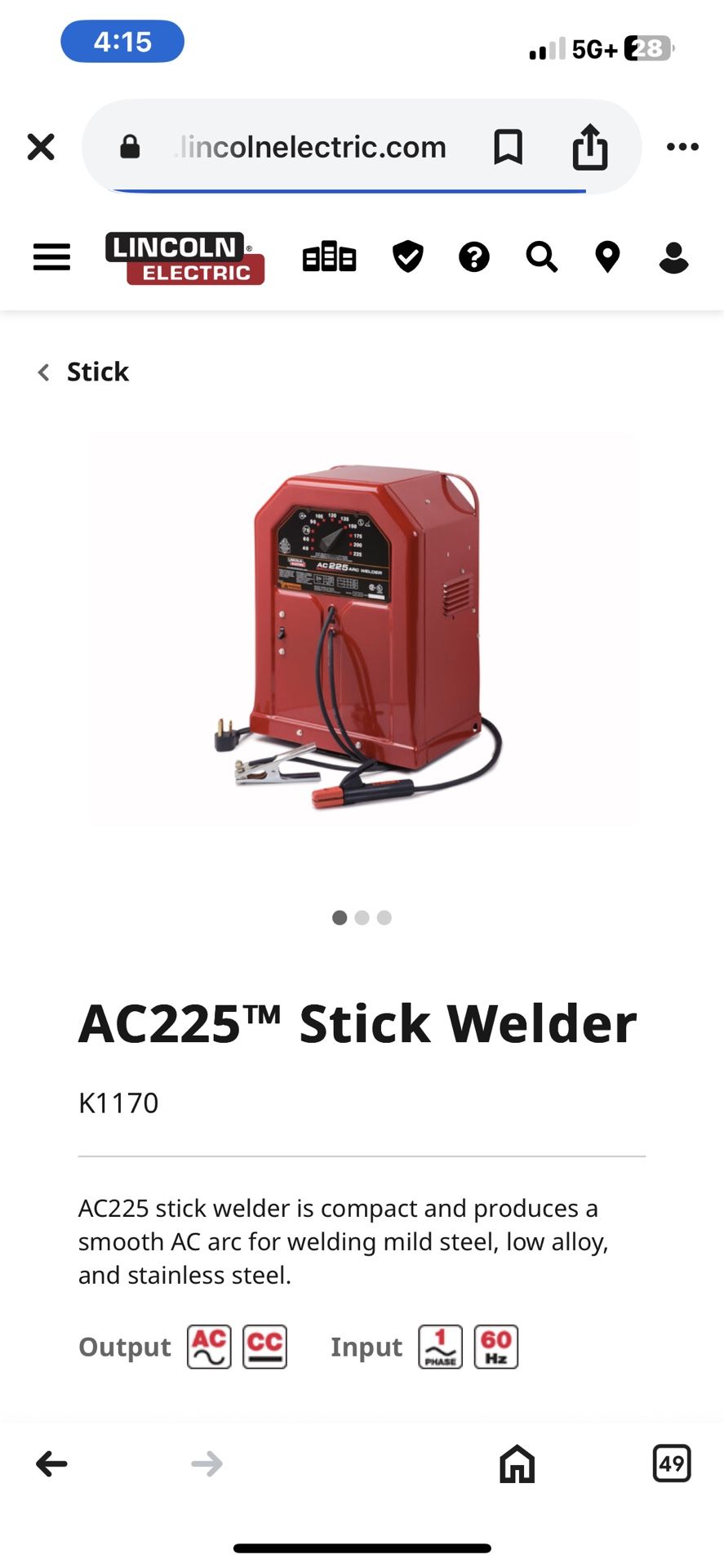 Lincoln AC225™ Stick Welder  K1170  