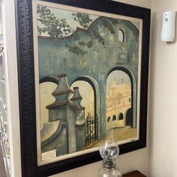 Mid Century Large Oil Mission Church Painting