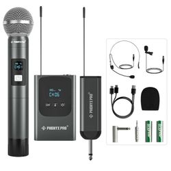 New Phenyx Pro Dual Digital Wireless Microphone System, w/Handheld Dynamic Microphone, Bodypack Transmitter, Mini Receiver, 2x15 UHF Frequencies, Head