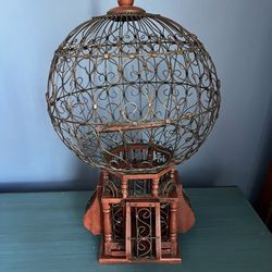 RARE FIND Antiques Vintage WOOD WIRE HOT AIR BALLOON STYLE VICTORIAN DECORATIVE BIRD CAGE