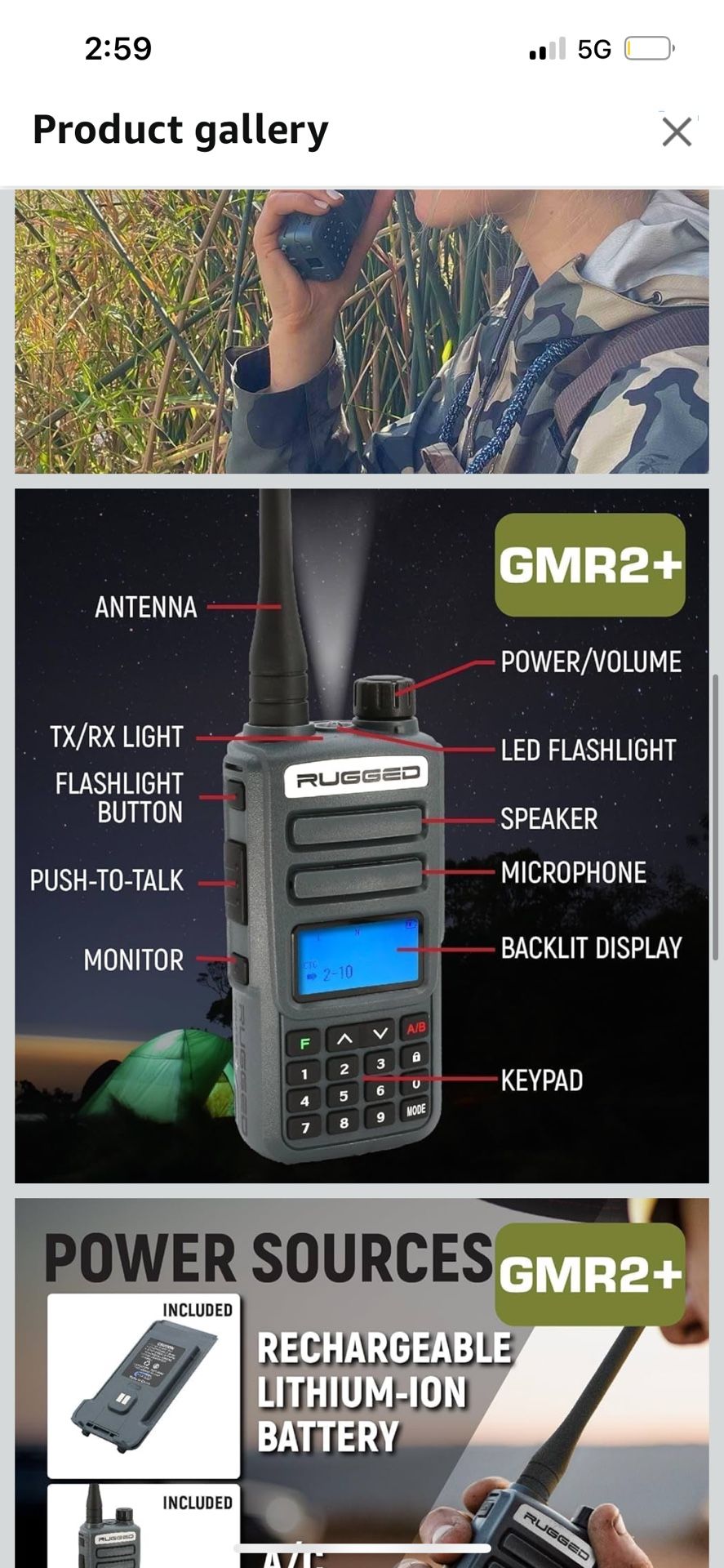 Rugged Radios GMRS Two Way Handheld Radio Walkie Talkie for Hiking Camping Overlanding Off Road – Features Grey Long Range Weather Channels and Rechar