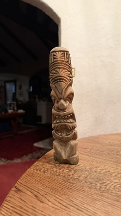 Vintage Hand Carved Hawaiian Tiki Statue Solid Wood 9.25”
