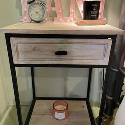 Wood Nightstand With Drawer And Metal Frame