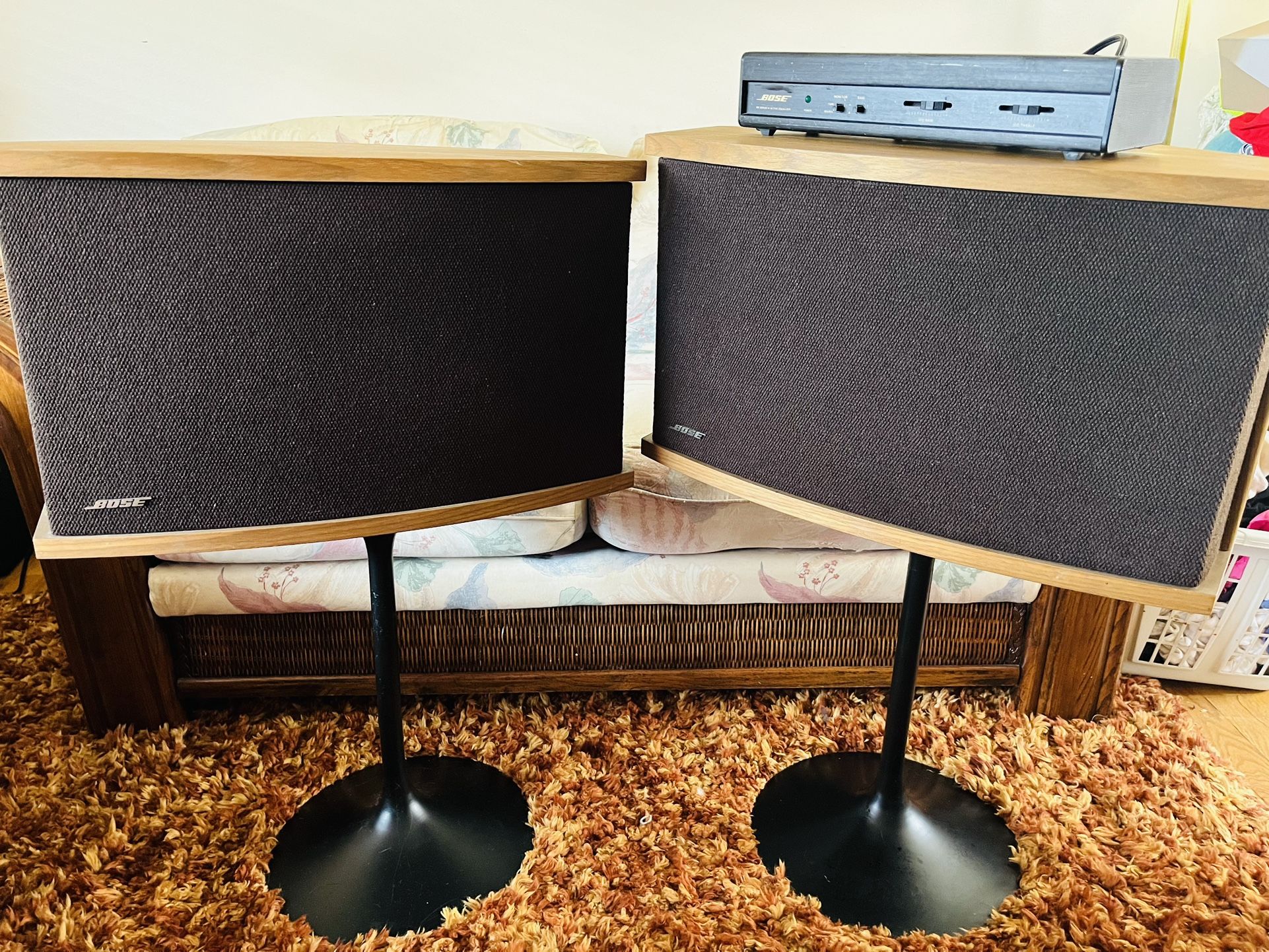 Vintage Bose 901 Floor Speakers with Equalizer and Tulip Stands