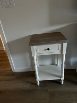 White Wood Nightstand with Drawer and Shelf