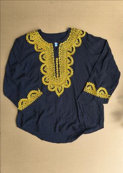 Embroidered Black Tunic Top with Yellow Detail