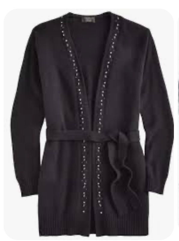 Charter Club Women's Cashmere Embellished Belted Cardigan Black Black Cardigan with Rhinestone Trim