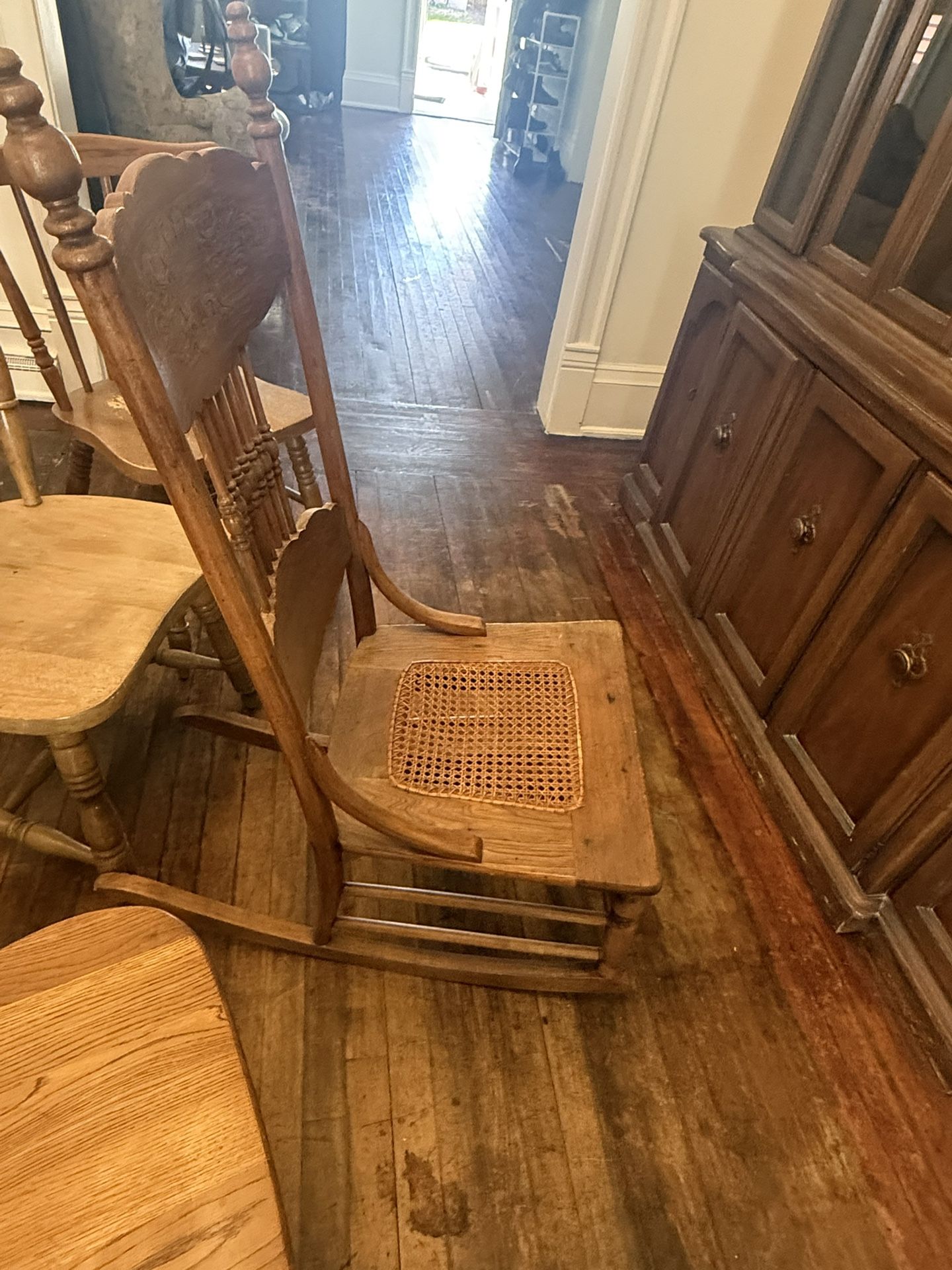 Vintage Cane Rocking Chair – Hand-Carved, Solid Wood – $120 (OBO) – Pickup in Riverwest