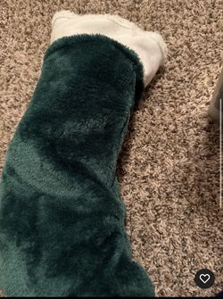 Green Plush Christmas Stocking White Faux Fur Cuff Fluffy Traditional Via 