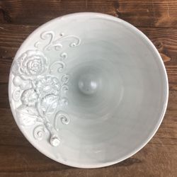 Italian Stoneware Cachepot with Floral Relief Details