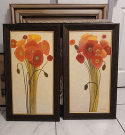 Pair of Shirley Novak "poppy"-Mid-century Modern framed art