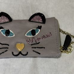 Betsy Johnson custom Rhinestone cat wristlet new