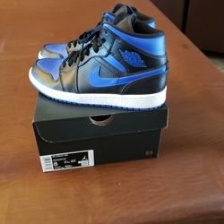 Mens Size 8 Air Jordan 1 Mid Black/Hyper Royal-White