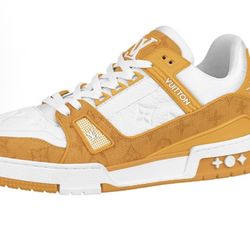 LOUIS VUITTON Trainer Cowhide Denim Stitching Lacing Low-top Orange Yellow(17)49