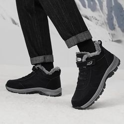 Warm Men's Outdoor Hiking Shoes - Winter Snow Boots with Plush Lining for Casual Walking Activities
