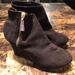 Black Low Cut Wedge Booties - Christian Siriano