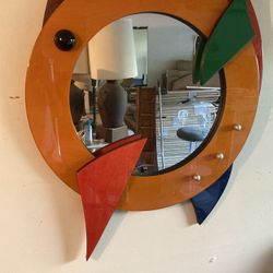Postmodern Memphis Style Abstract Mirror With Matching Round End Table
