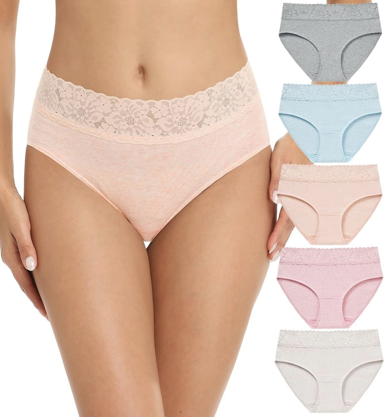 RHYFF Womens Underwear Panties Lace Soft Hipster Stretch Full Briefs 5Pack - NWT