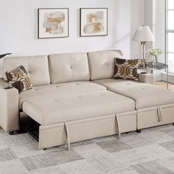Brand New Beige Sectional Sofa Storage Sleeper 