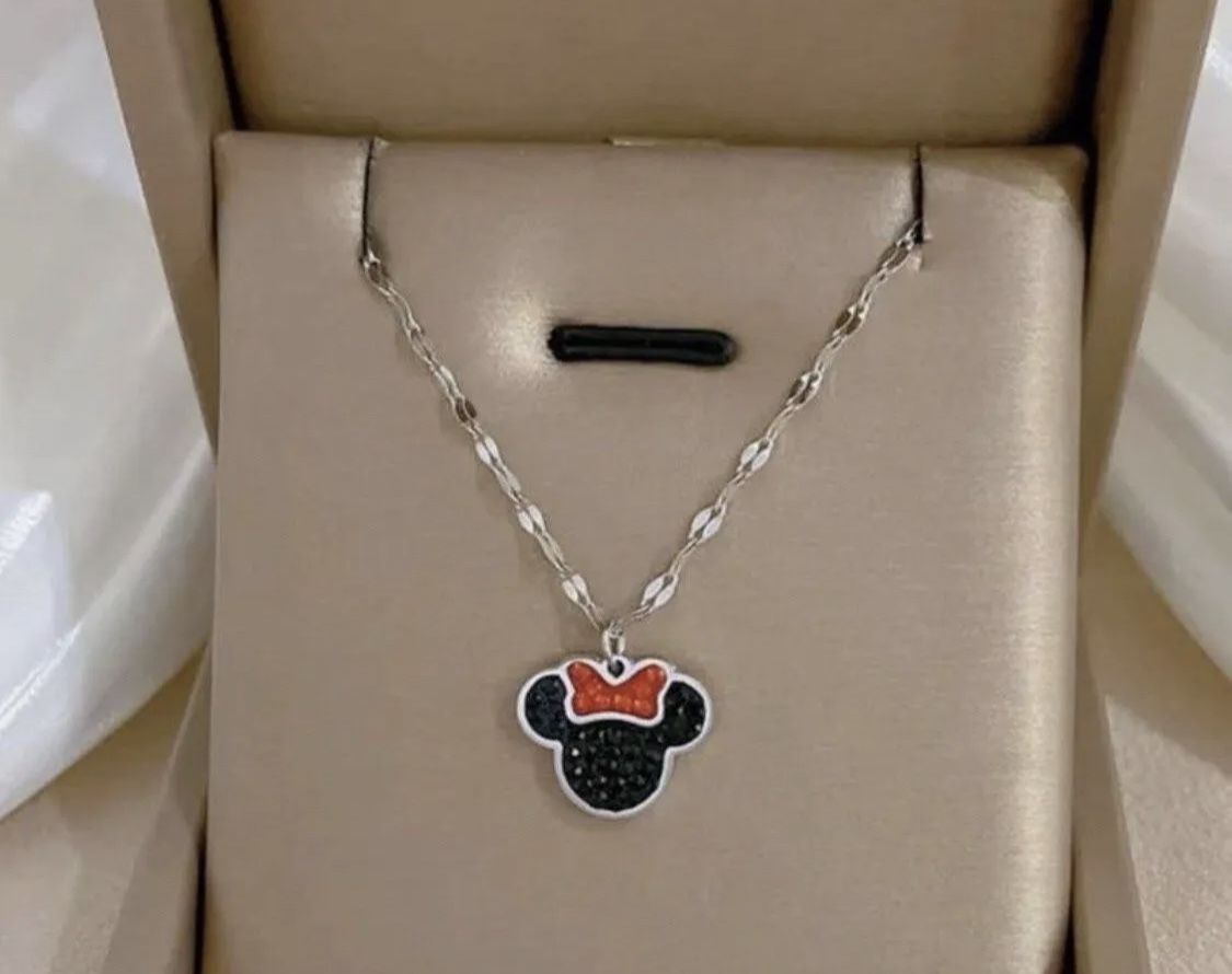 Brand New Stainless Steel Chain Minnie Mouse Silver Necklace In Gift Box 